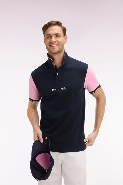 Polo à manches courtes en coton marine broderie Eden Park coupe regular - Image 1