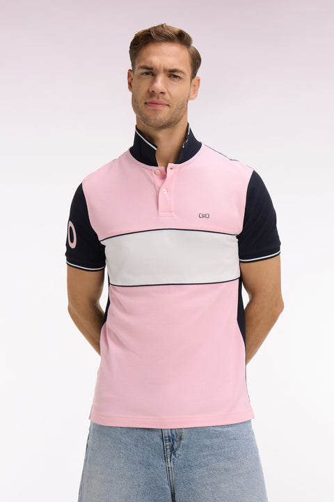 Polo à manches courtes en coton rose et marine coupe regular - Image 1