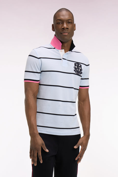 6 Nations short-sleeved polo shirt in regular-fit striped sky cotton - Image 3