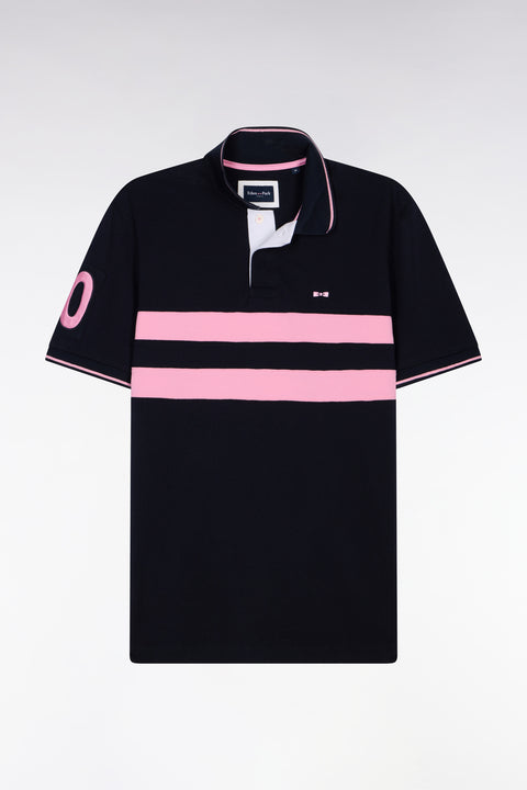 Polo à manches courtes en piqué coton marine à rayures coupé cousu - Image 2