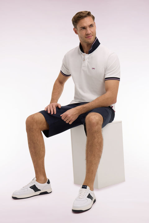Polo à manches courtes en piqué coton blanc broderie marine - Image 1