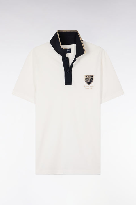 Polo à manches courtes en piqué coton écru écusson EP - Image 2
