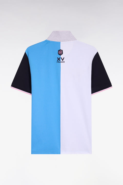 Polo à manches courtes XV de France en coton bleu à découpes verticales - Image 2