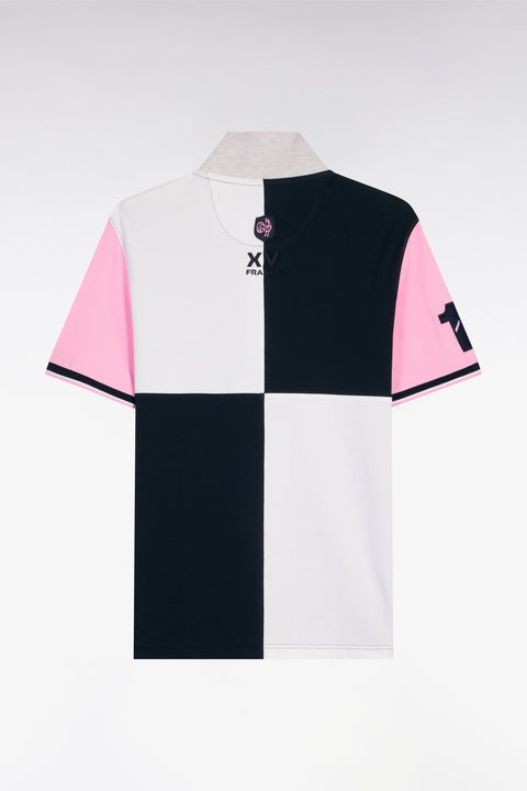 Polo à manches courtes XV de France en coton rose à découpes cadran - Image 2