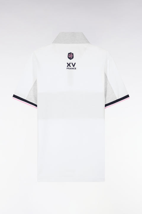 Polo à manches courtes XV de France en piqué coton blanc découpes marine - Image 2