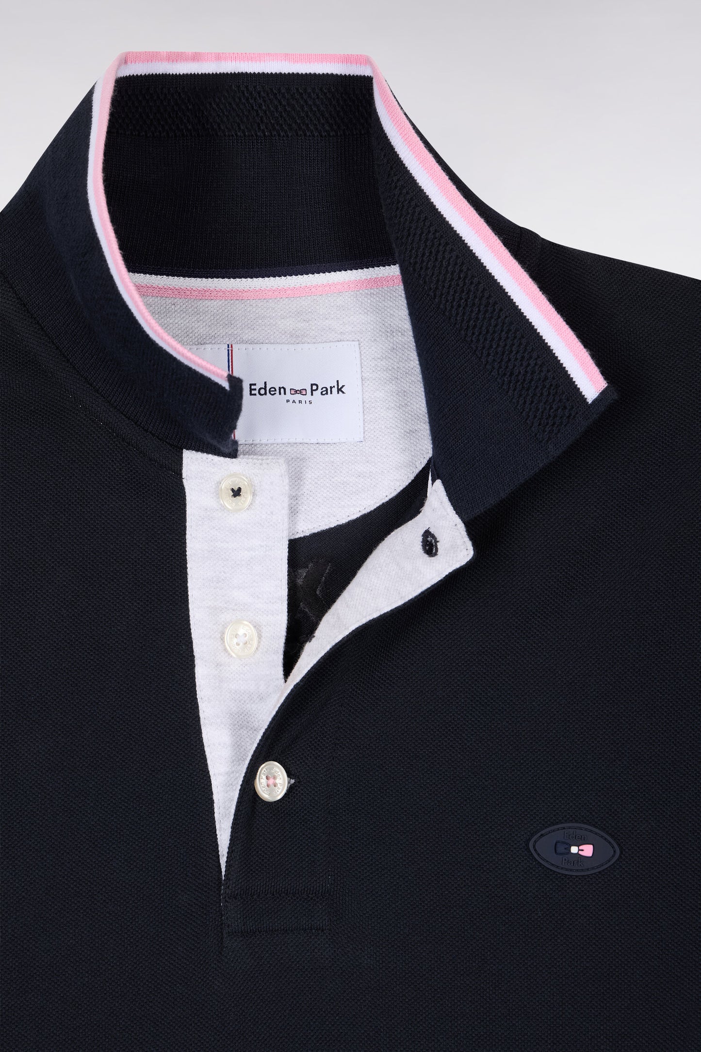 XV de France short-sleeved polo shirt in navy cotton pique with cut-out sleeves