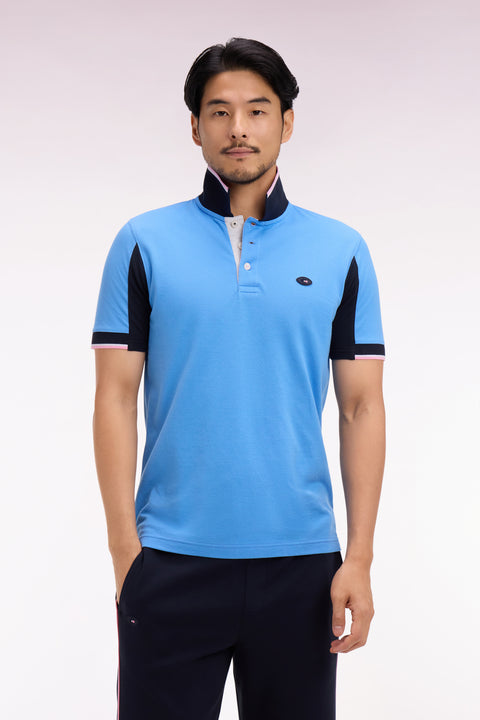 Polo à manches courtes XV de France en piqué coton bleu à découpes de manches - Image 3