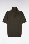 Pull manches courtes col polo en coton et soie mélangés kaki
