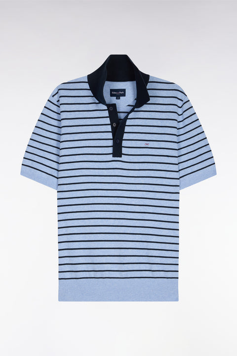 Pull manches courtes à col polo en coton ciel rayé - Image 2