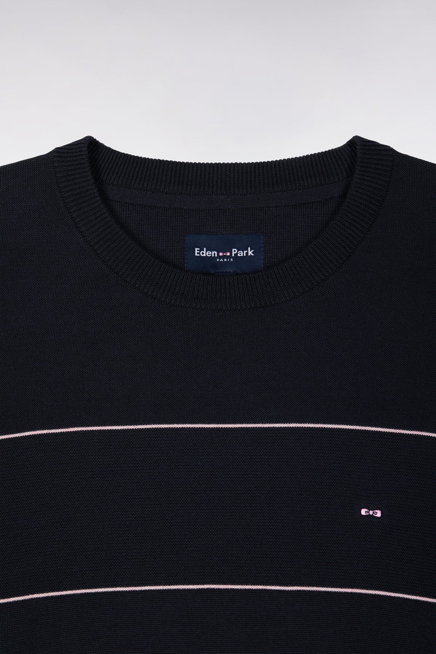 Round-neck striped navy cotton sweater