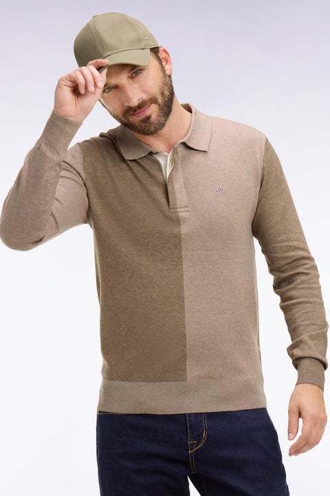 Pull col maillot en coton et lyocell mélangés beige - Image 1