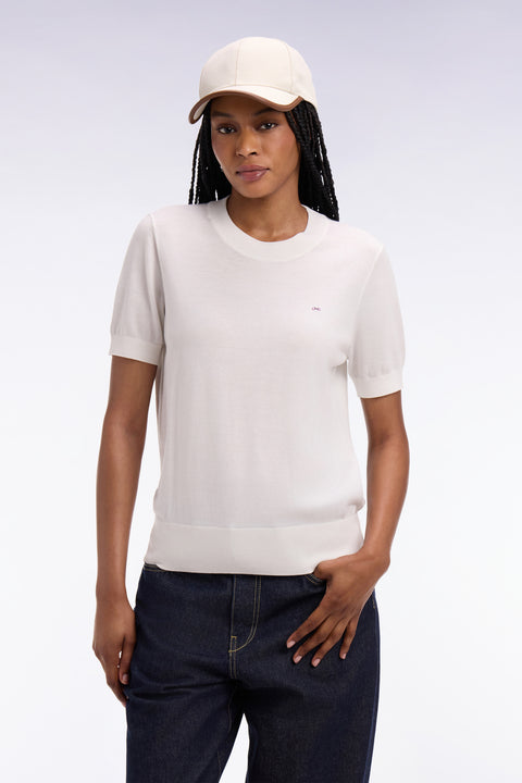 Pull à manches courtes blanc coupe regular - Image 3