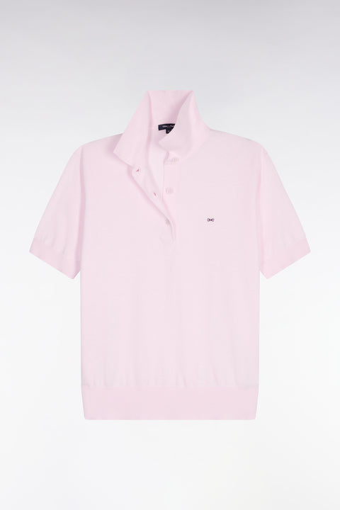 Pull polo à manches courtes en coton et soie mélangés rose coupe regular - Image 2