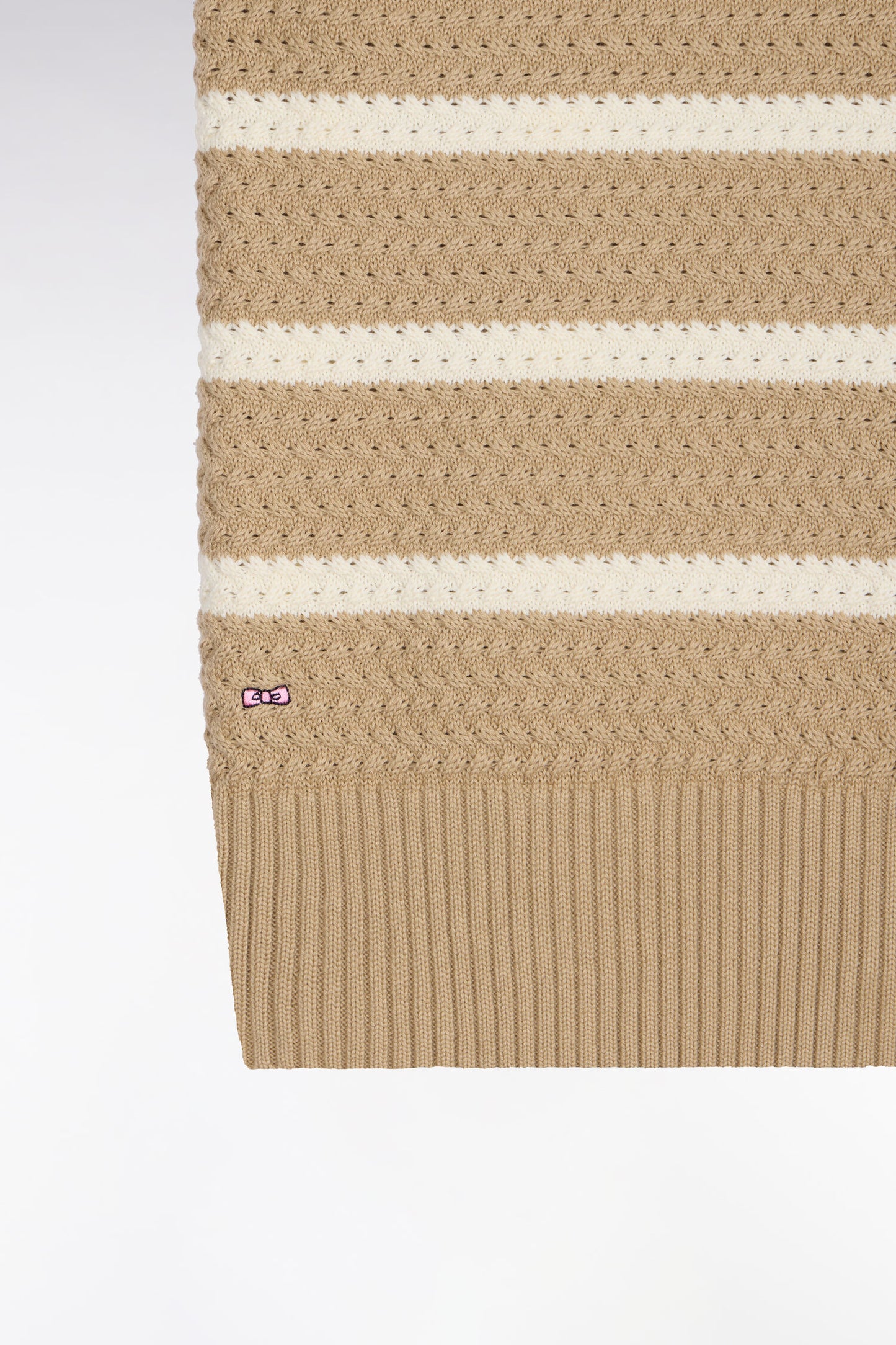 Pull marinière sans manche en coton tressé beige