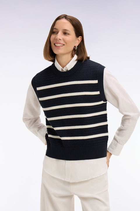 Pull marinière sans manche en coton tressé marine - Image 1