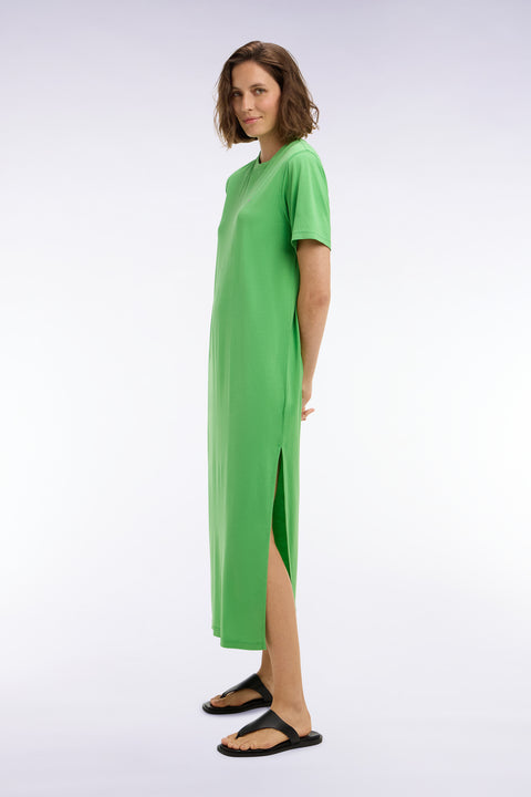 Robe T-shirt en lyocell et coton vert coupe droite - Image 1
