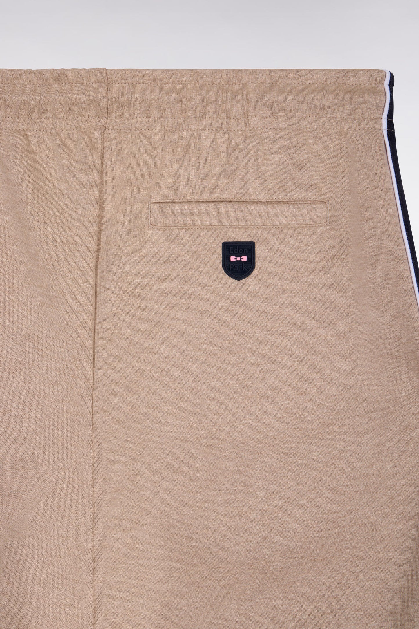 Beige and navy cutout interlock shorts