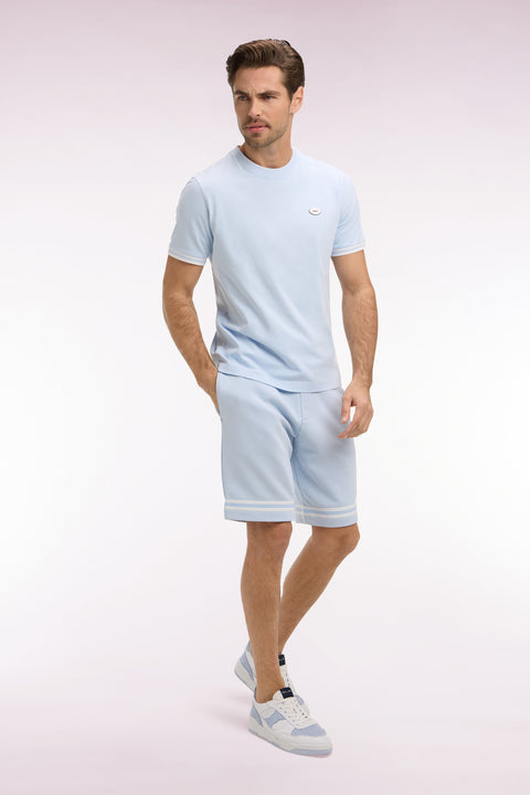 Short en molleton ciel à bordures de jambe rayées - Image 1