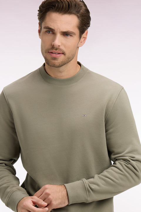 Plain khaki cotton fleece sweatshirt - Image 1