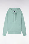 Sweatshirt zippé à capuche en molleton coton vert d'eau