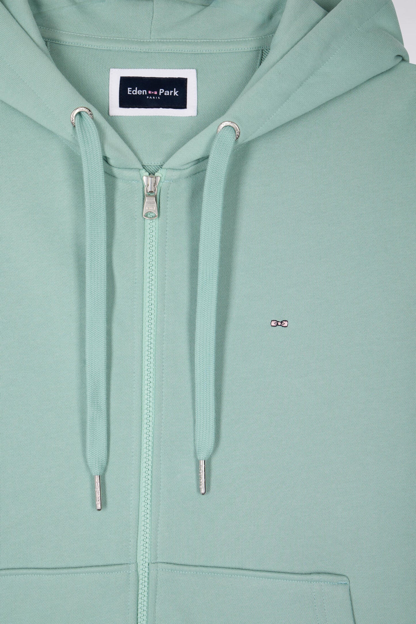Zipped hooded sweatshirt in sea green cotton fleece