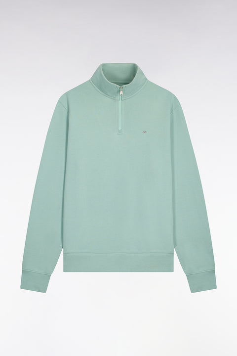 Sweatshirt col camionneur en molleton coton vert d'eau - Image 2