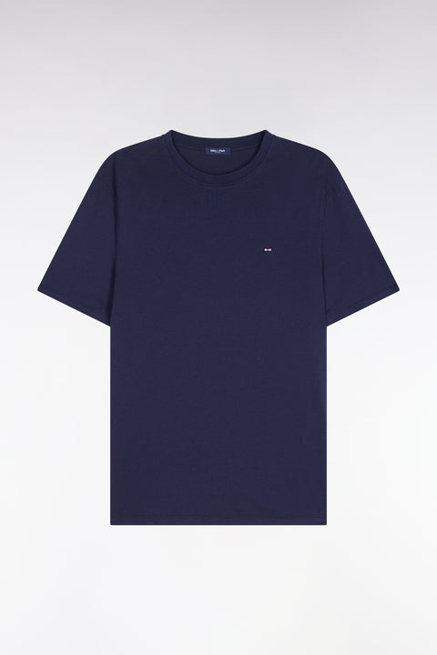 Regular fit short-sleeved navy lyocell and cotton t-shirt - Image 2