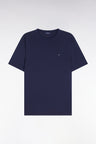 Regular fit short-sleeved navy lyocell and cotton t-shirt