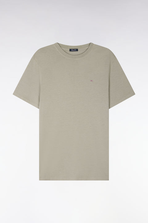 Light khaki regular-fit short-sleeved lyocell and cotton T-shirt - Image 2