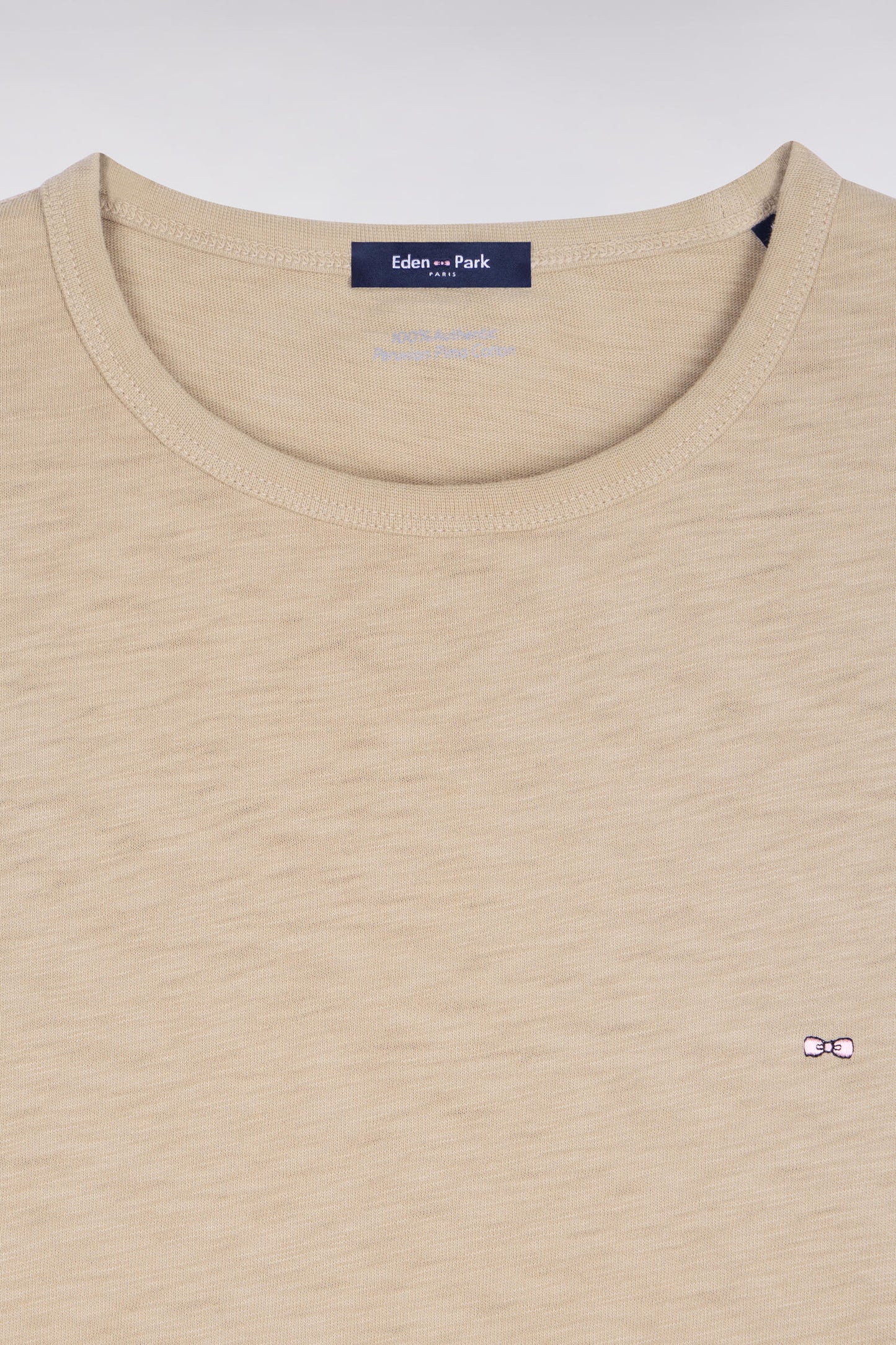 T-shirt à manches courtes en jersey de coton slub beige coupe regular
