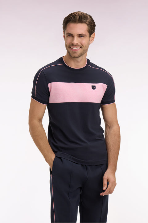 T-shirt à manches courtes en coton stretch marine à découpes coupe slim - Image 3