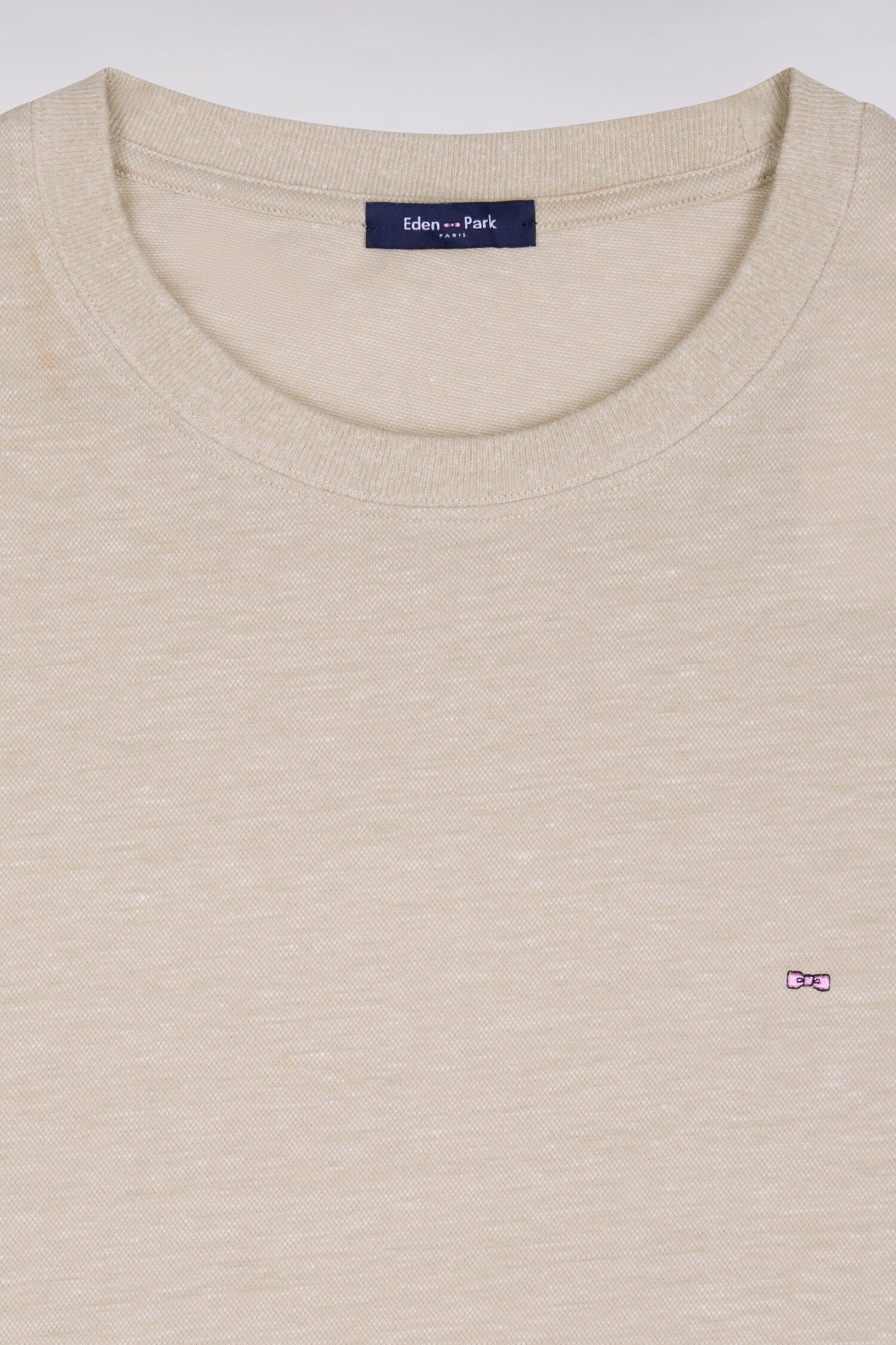 Short-sleeved regular-fit beige cotton and linen T-shirt