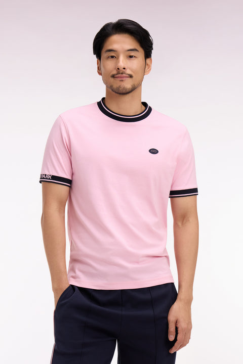 T-shirt à manches courtes en coton rose jacquard Eden Park coupe regular - Image 3