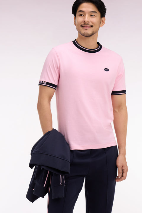 T-shirt à manches courtes en coton rose jacquard Eden Park coupe regular - Image 1