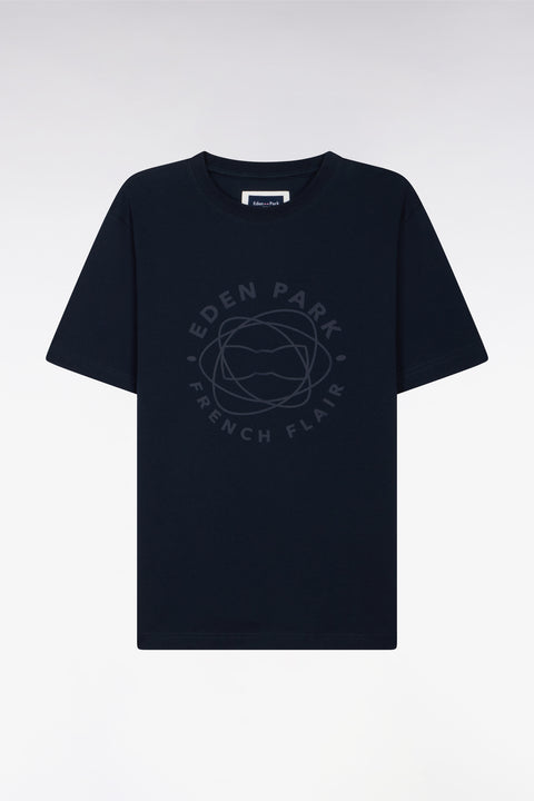 T-shirt à manches courtes en coton marine sérigraphié coupe regular - Image 2