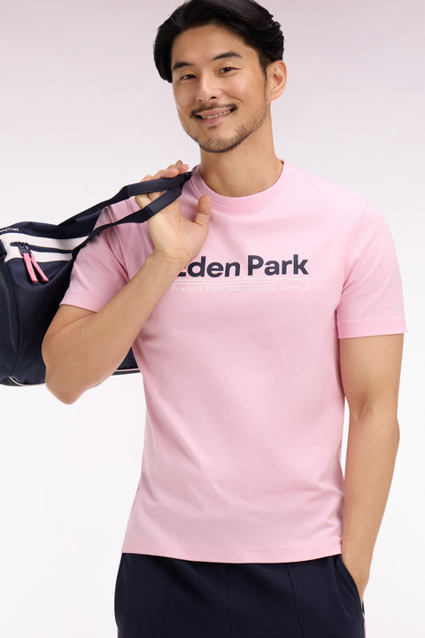 T-shirt à manches courtes en coton rose sérigraphie Eden Park coupe regular - Image 1