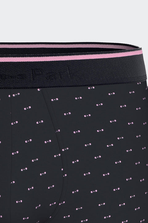 Boxer shorts in navy stretch cotton jersey with micro-patterned bow ties - Image 2