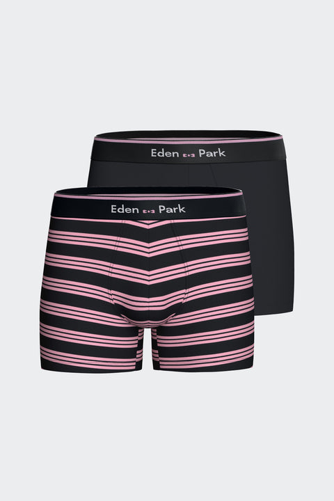 Lot de deux boxers en jersey de coton stretch marine et rose à rayures - Image 1