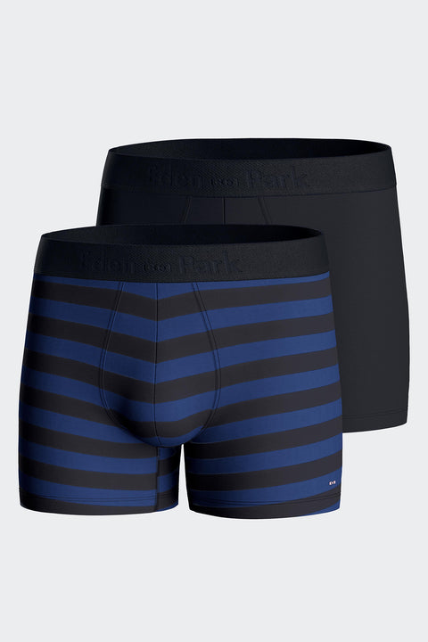 Set of two plain boxer shorts in navy stretch cotton jersey - Image 1