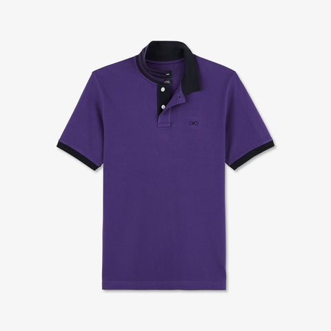 Purple short-sleeved slim-fit polo shirt with contrasting detail - Image 2