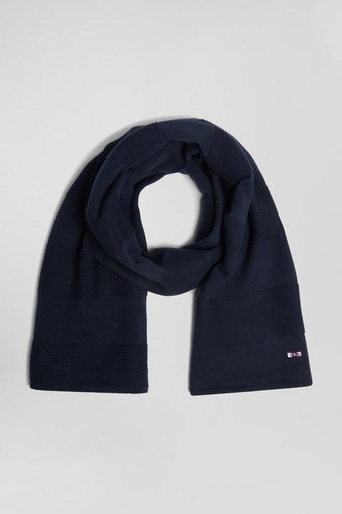 Navy blue striped cotton scarf - Image 1