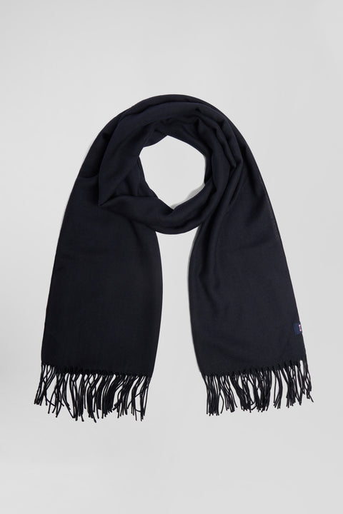 Navy blue fringed plain scarf - Image 1