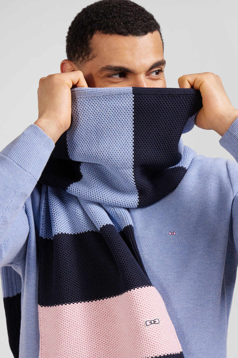 Navy and sky blue striped cotton scarf - Image 2