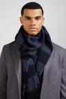 Navy blue striped mixed wool large scarf