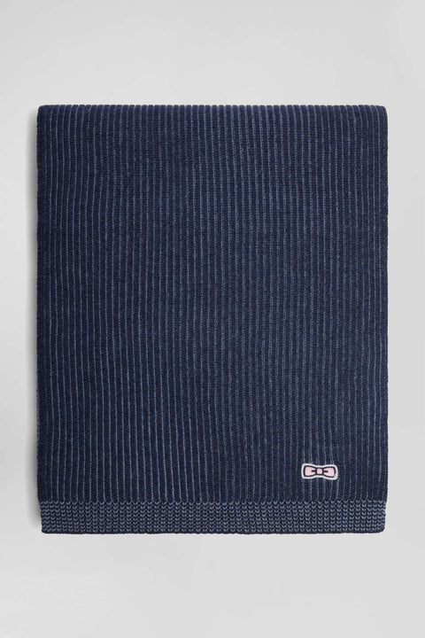 Navy blue striped wool and cotton scarf - Image 3