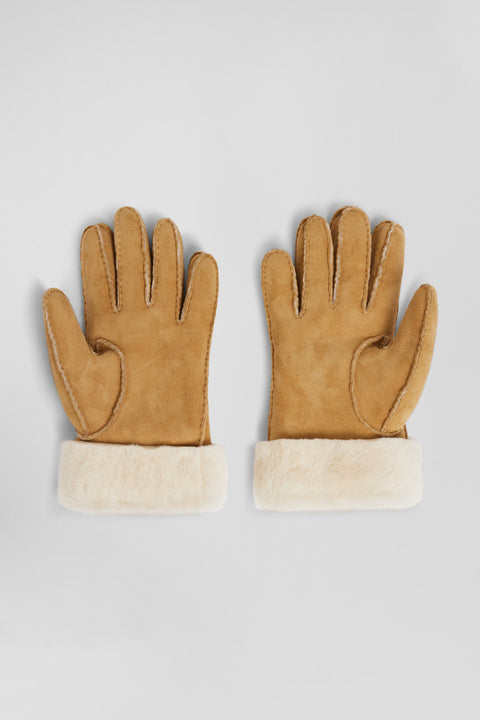 Camel shearling leather gloves - Image 3