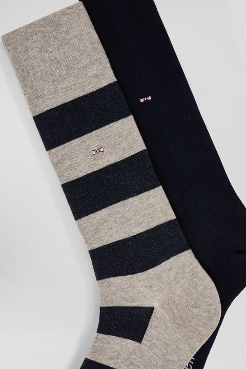 Set of 2 pairs of stretch cotton socks with grey and navy stripes - Image 2