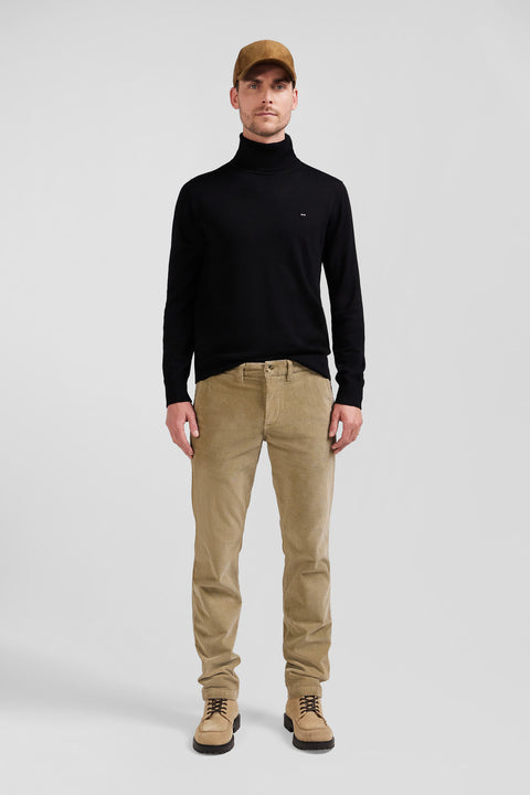 Regular hemp-coloured stretch cotton velvet chino trousers - Image 1
