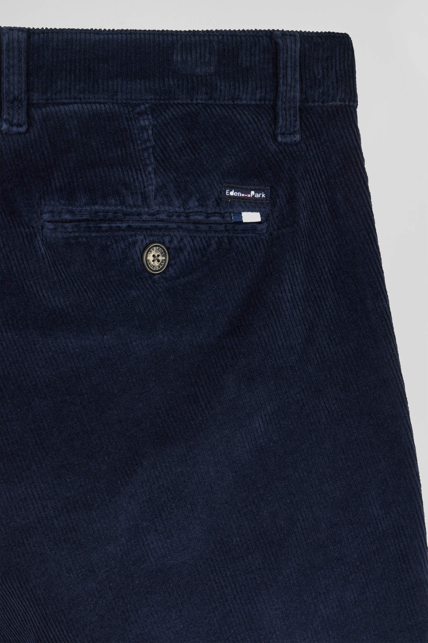 Regular navy blue stretch cotton velvet chino trousers
