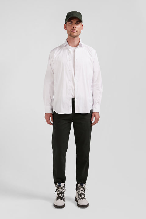 Regular khaki stretch cotton piqué and modal chino trousers - Image 1